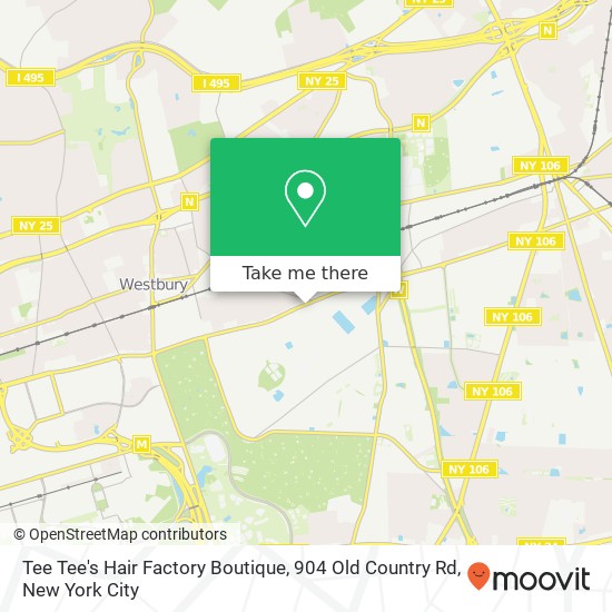 Mapa de Tee Tee's Hair Factory Boutique, 904 Old Country Rd