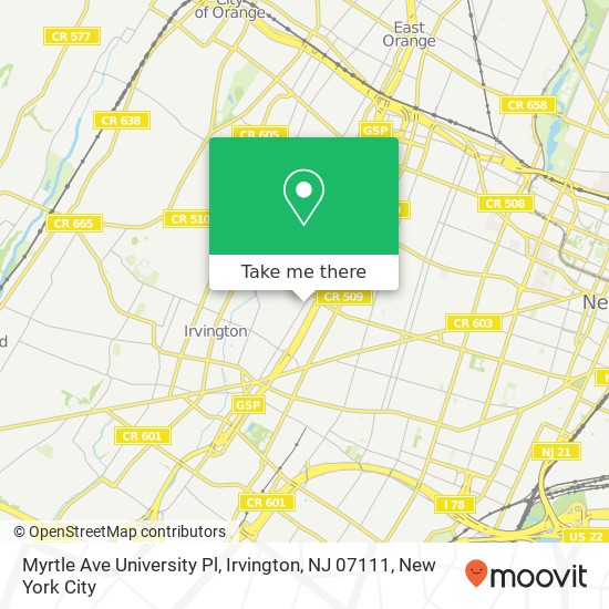 Mapa de Myrtle Ave University Pl, Irvington, NJ 07111