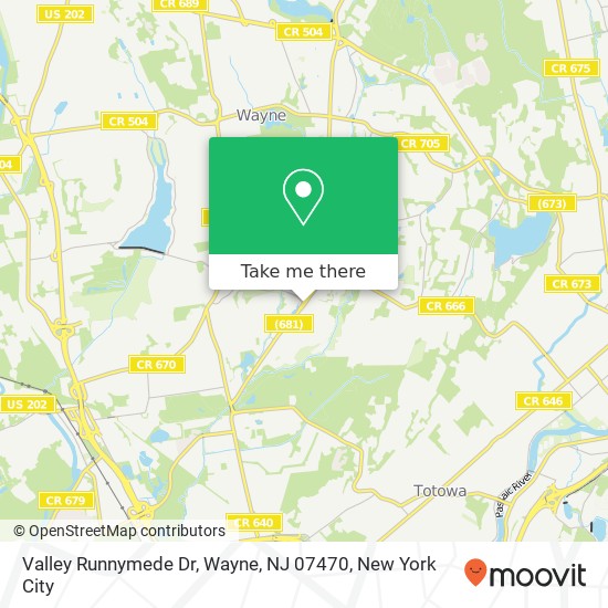 Valley Runnymede Dr, Wayne, NJ 07470 map