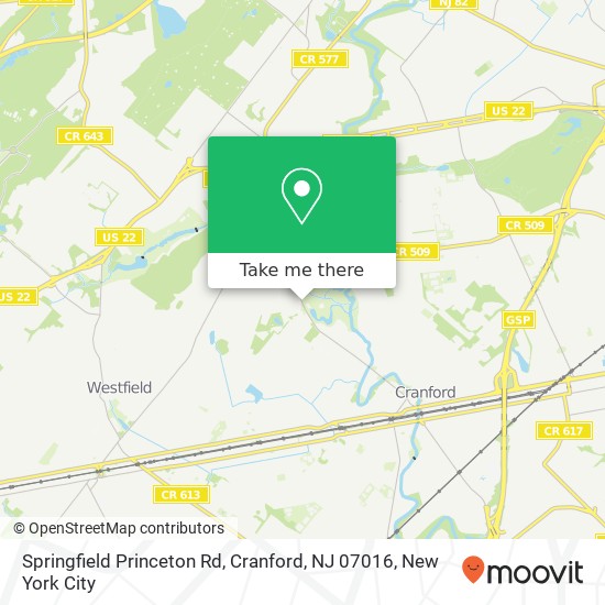 Mapa de Springfield Princeton Rd, Cranford, NJ 07016