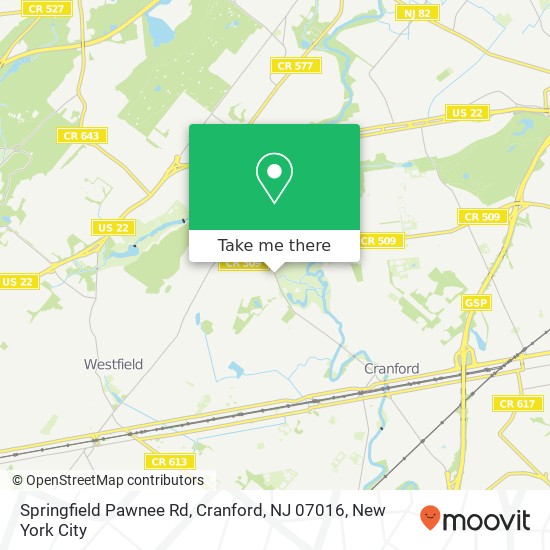 Mapa de Springfield Pawnee Rd, Cranford, NJ 07016