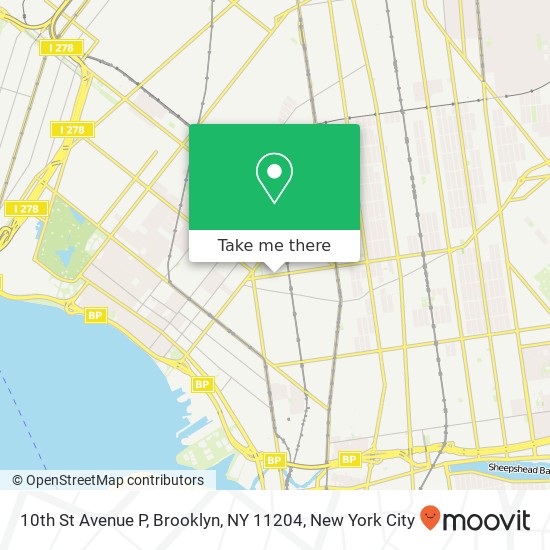 Mapa de 10th St Avenue P, Brooklyn, NY 11204