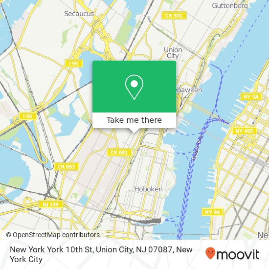 Mapa de New York York 10th St, Union City, NJ 07087