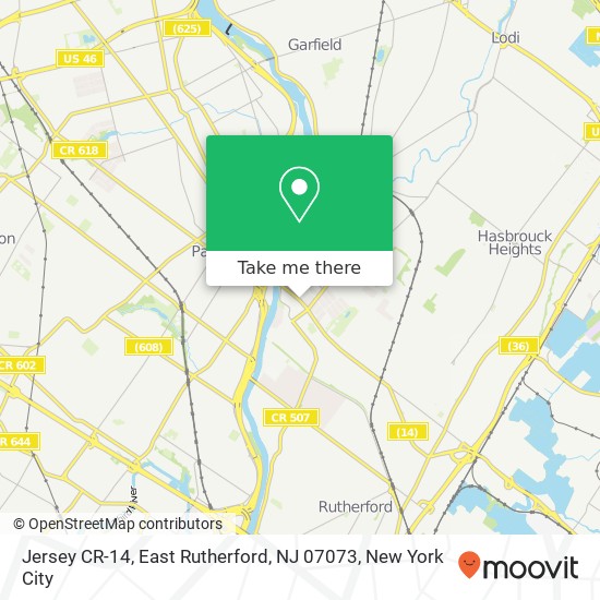Mapa de Jersey CR-14, East Rutherford, NJ 07073