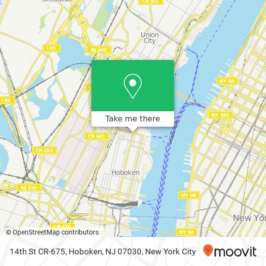 Mapa de 14th St CR-675, Hoboken, NJ 07030