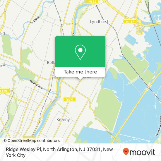 Mapa de Ridge Wesley Pl, North Arlington, NJ 07031