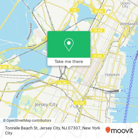 Mapa de Tonnele Beach St, Jersey City, NJ 07307