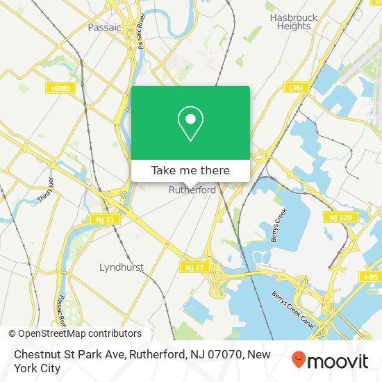 Mapa de Chestnut St Park Ave, Rutherford, NJ 07070