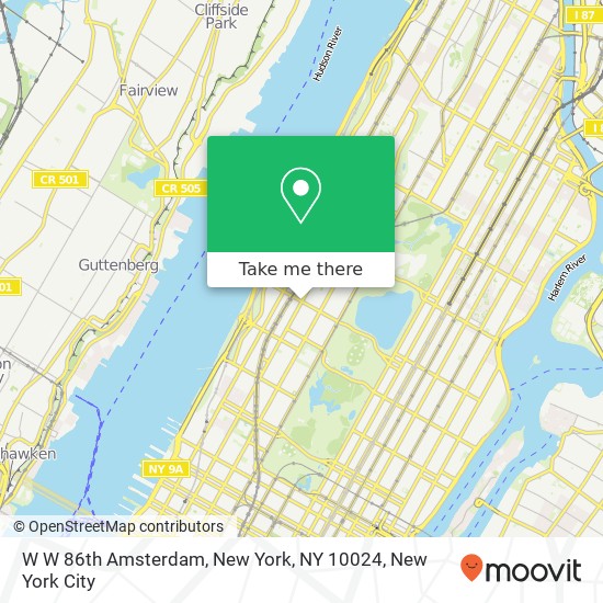 Mapa de W W 86th Amsterdam, New York, NY 10024