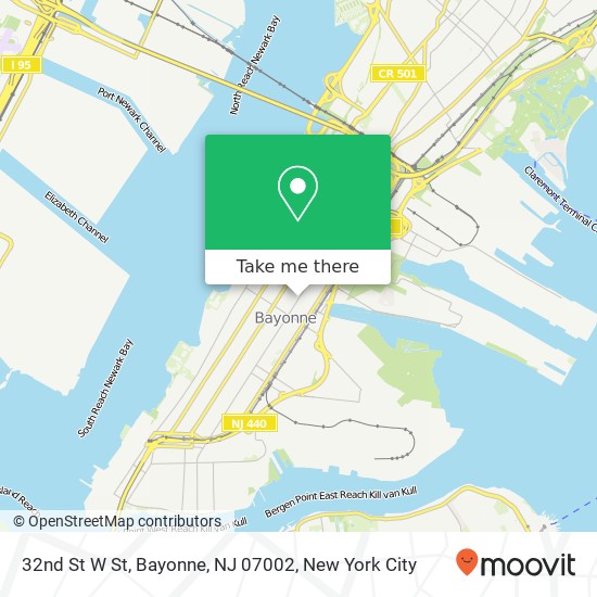 Mapa de 32nd St W St, Bayonne, NJ 07002