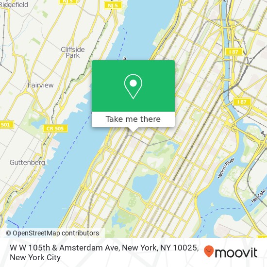 Mapa de W W 105th & Amsterdam Ave, New York, NY 10025