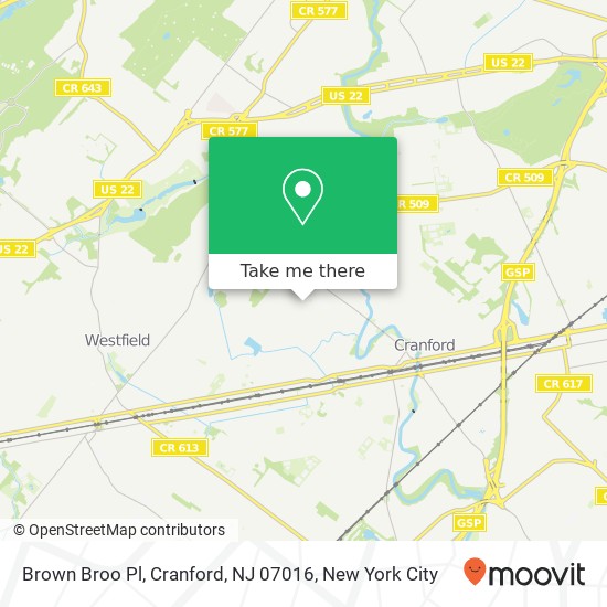 Mapa de Brown Broo Pl, Cranford, NJ 07016