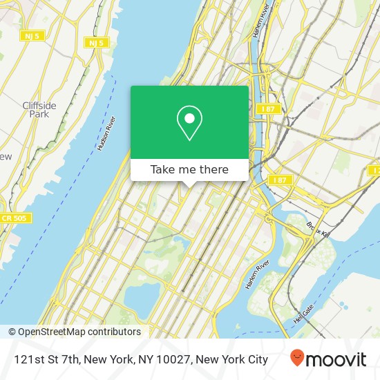 121st St 7th, New York, NY 10027 map