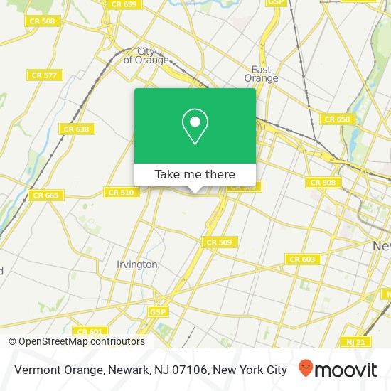 Mapa de Vermont Orange, Newark, NJ 07106