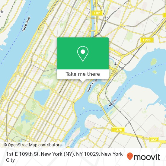 1st E 109th St, New York (NY), NY 10029 map