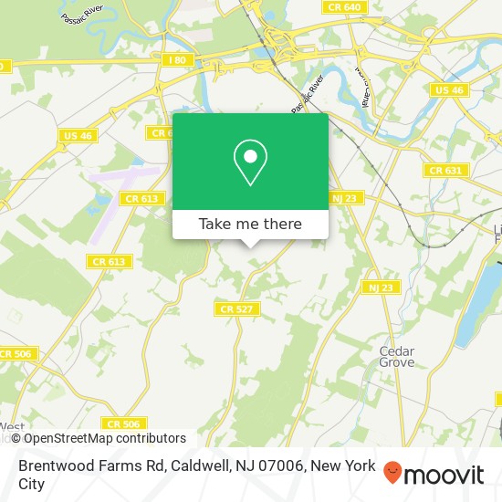 Mapa de Brentwood Farms Rd, Caldwell, NJ 07006