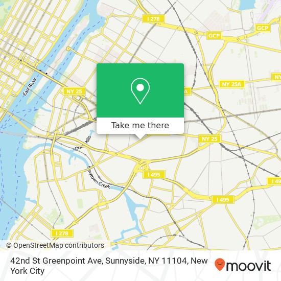 Mapa de 42nd St Greenpoint Ave, Sunnyside, NY 11104