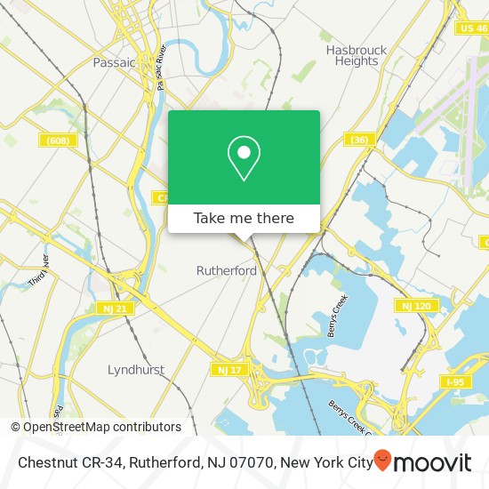 Mapa de Chestnut CR-34, Rutherford, NJ 07070