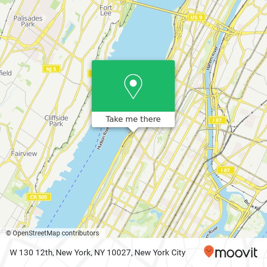 W 130 12th, New York, NY 10027 map