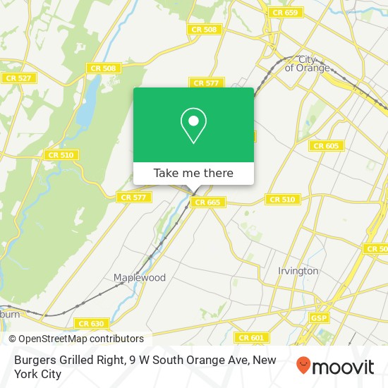 Mapa de Burgers Grilled Right, 9 W South Orange Ave
