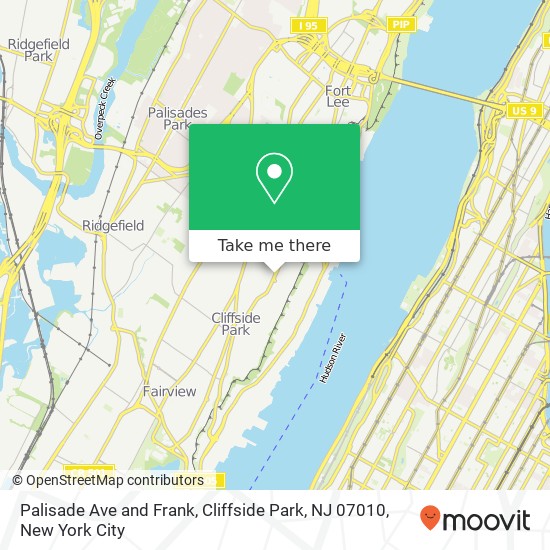 Palisade Ave and Frank, Cliffside Park, NJ 07010 map