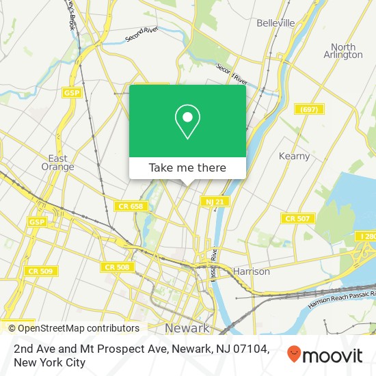 Mapa de 2nd Ave and Mt Prospect Ave, Newark, NJ 07104