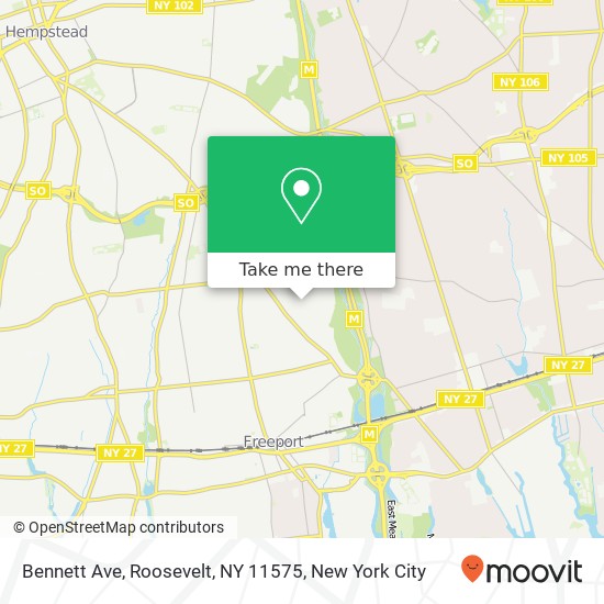 Mapa de Bennett Ave, Roosevelt, NY 11575