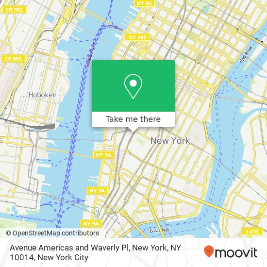 Mapa de Avenue Americas and Waverly Pl, New York, NY 10014