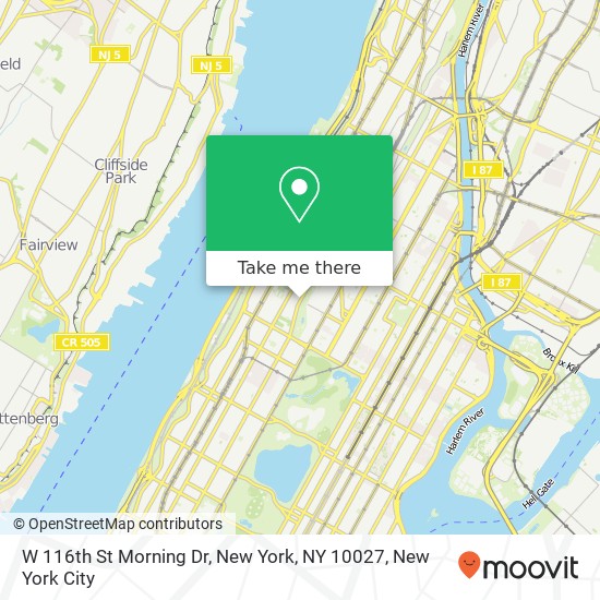 Mapa de W 116th St Morning Dr, New York, NY 10027