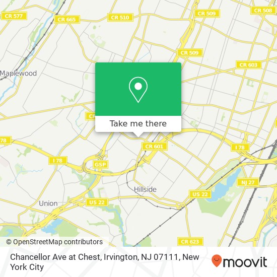 Mapa de Chancellor Ave at Chest, Irvington, NJ 07111