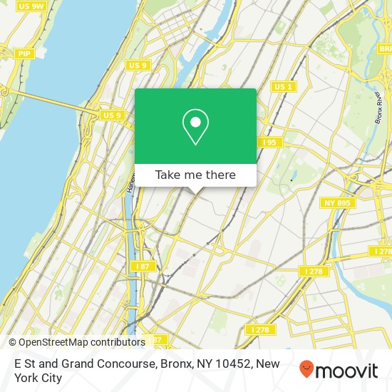 Mapa de E St and Grand Concourse, Bronx, NY 10452