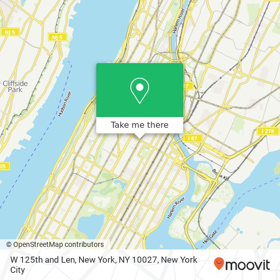 W 125th and Len, New York, NY 10027 map