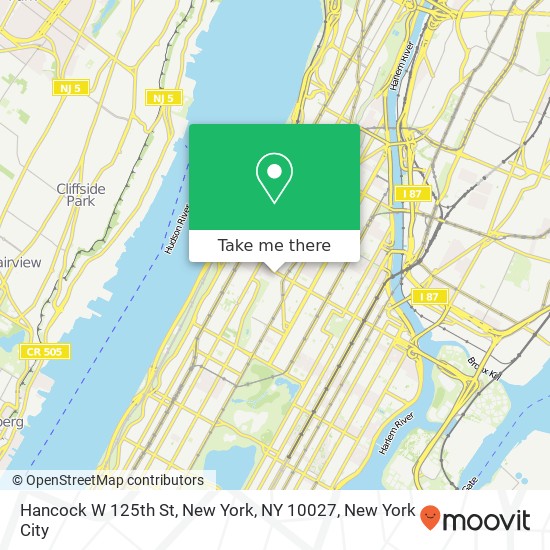 Hancock W 125th St, New York, NY 10027 map