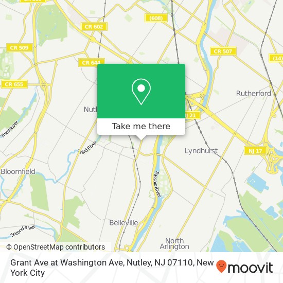 Mapa de Grant Ave at Washington Ave, Nutley, NJ 07110