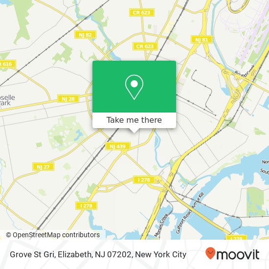 Mapa de Grove St Gri, Elizabeth, NJ 07202