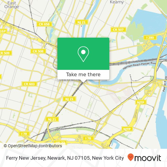 Mapa de Ferry New Jersey, Newark, NJ 07105