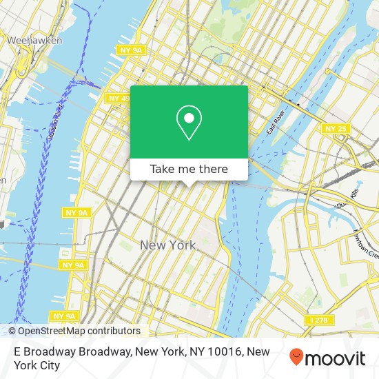Mapa de E Broadway Broadway, New York, NY 10016