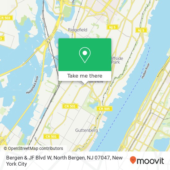 Mapa de Bergen & JF Blvd W, North Bergen, NJ 07047