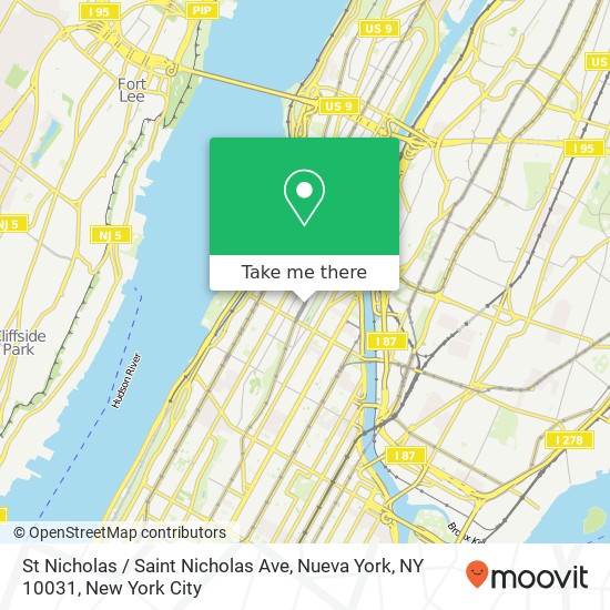St Nicholas / Saint Nicholas Ave, Nueva York, NY 10031 map
