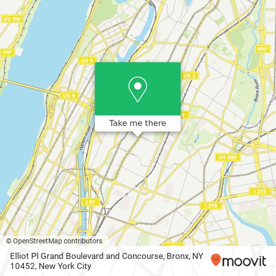 Mapa de Elliot Pl Grand Boulevard and Concourse, Bronx, NY 10452