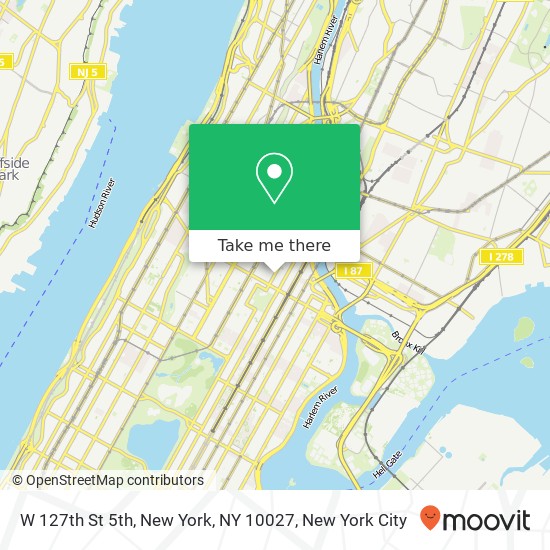 W 127th St 5th, New York, NY 10027 map
