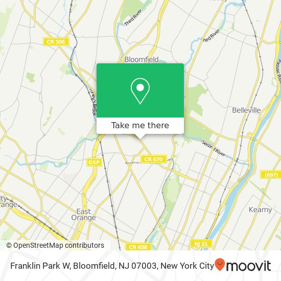 Mapa de Franklin Park W, Bloomfield, NJ 07003