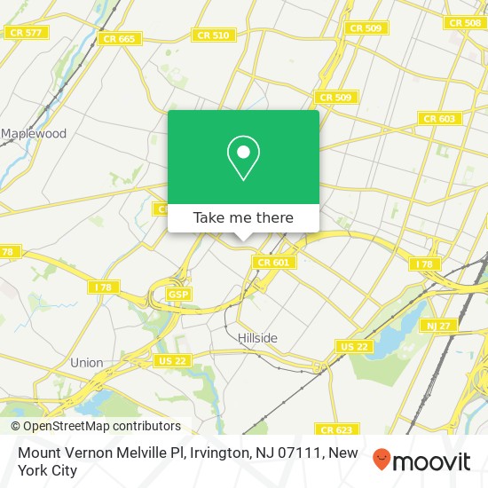 Mapa de Mount Vernon Melville Pl, Irvington, NJ 07111