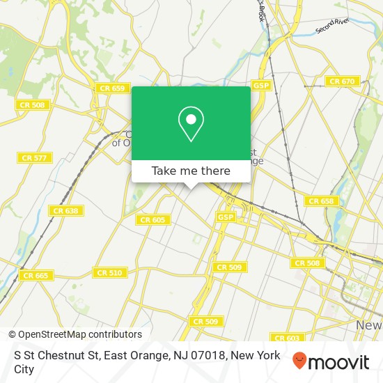 Mapa de S St Chestnut St, East Orange, NJ 07018