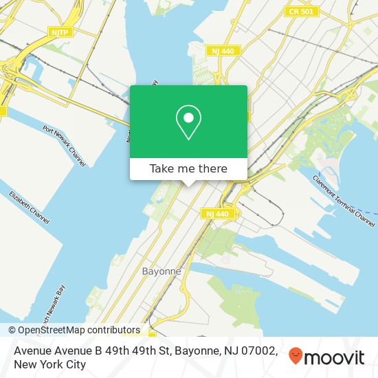 Mapa de Avenue Avenue B 49th 49th St, Bayonne, NJ 07002