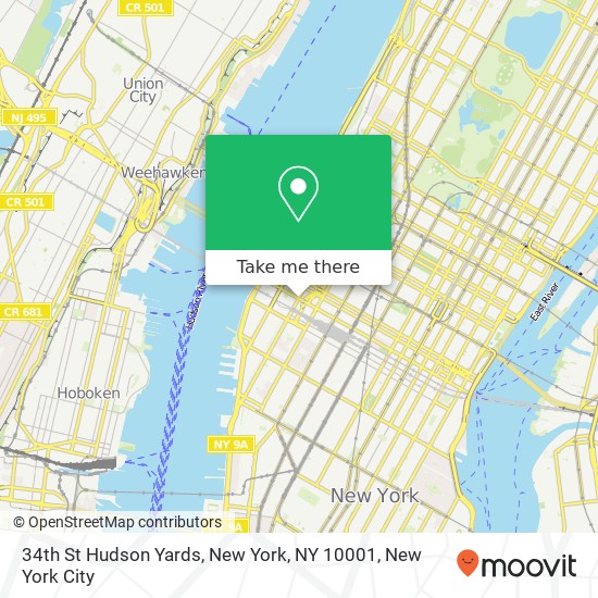 Mapa de 34th St Hudson Yards, New York, NY 10001