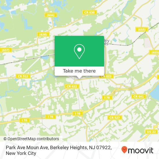 Mapa de Park Ave Moun Ave, Berkeley Heights, NJ 07922