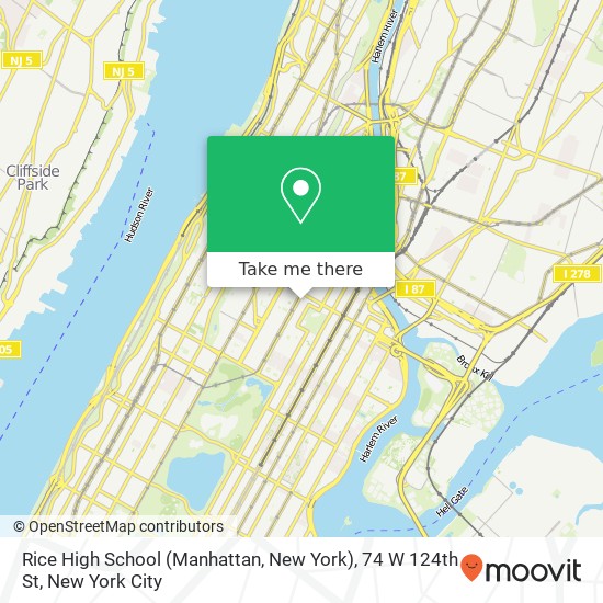 Mapa de Rice High School (Manhattan, New York), 74 W 124th St