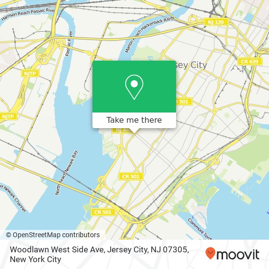 Mapa de Woodlawn West Side Ave, Jersey City, NJ 07305