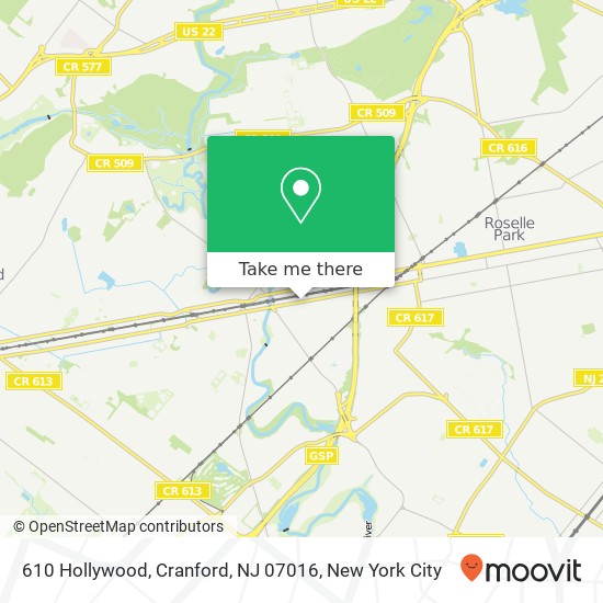 Mapa de 610 Hollywood, Cranford, NJ 07016